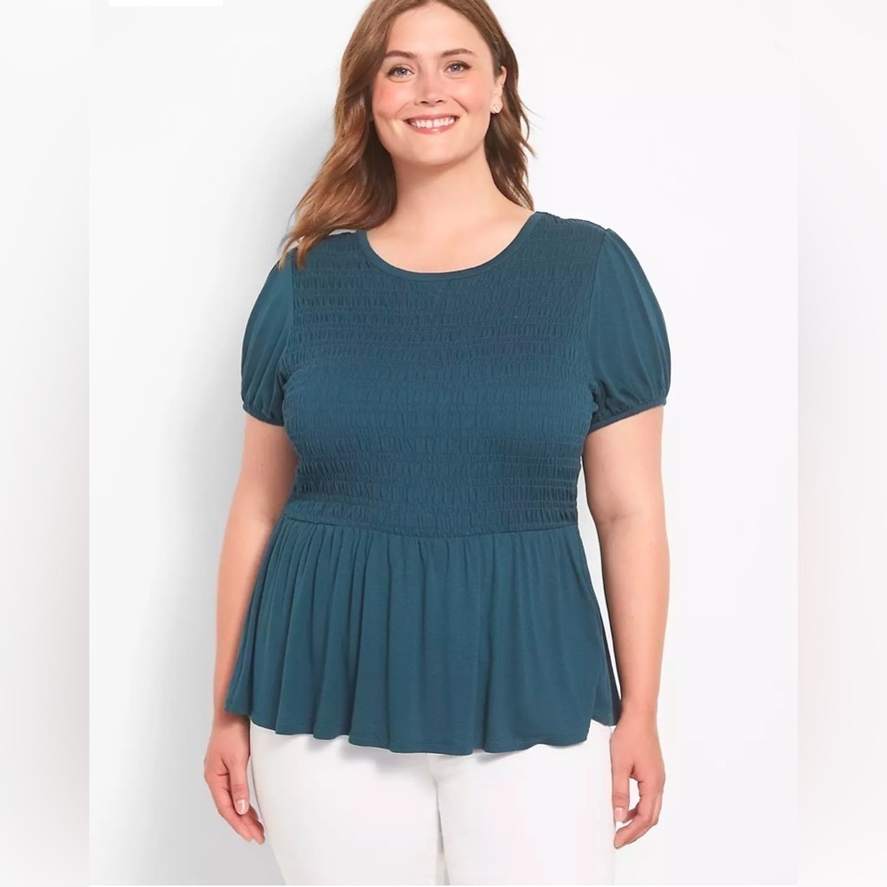 Lane Bryant Teal Classic Smocked Peplum Top Size 18/20 2X NWT